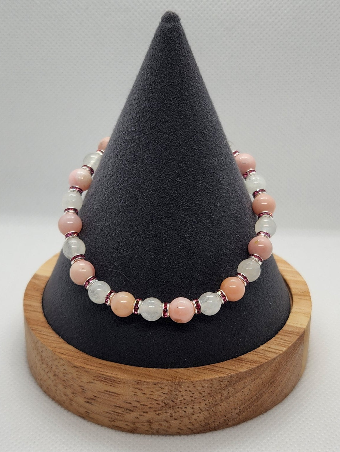 Pink opal and rainbow moonstone with pink crystal (7.5")