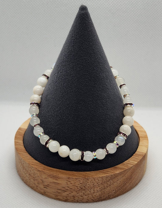 2 tone moonstone with variety of crystal (8")