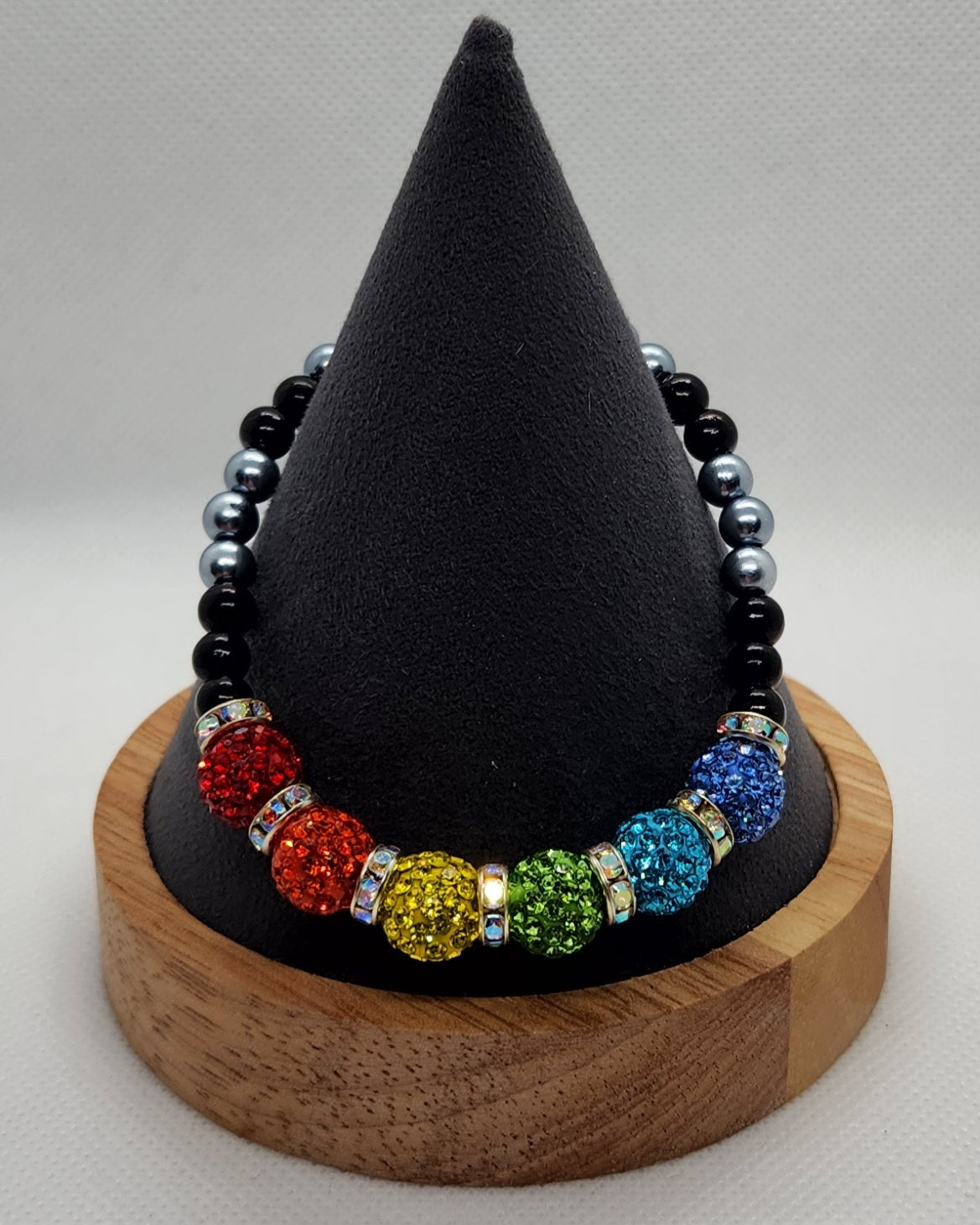 Rainbow bling with black and grey ( size 8")