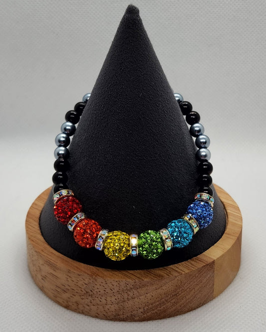 Rainbow bling with black and grey ( size 8")